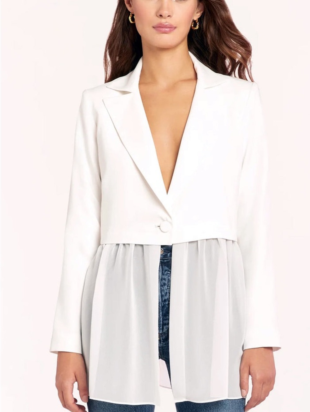 Amanda Uprichard White Peplum Chiffon Hem Blazer